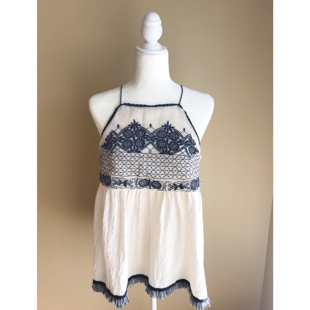 Francesca’s Embroidered Babydoll Tank Top- Size L